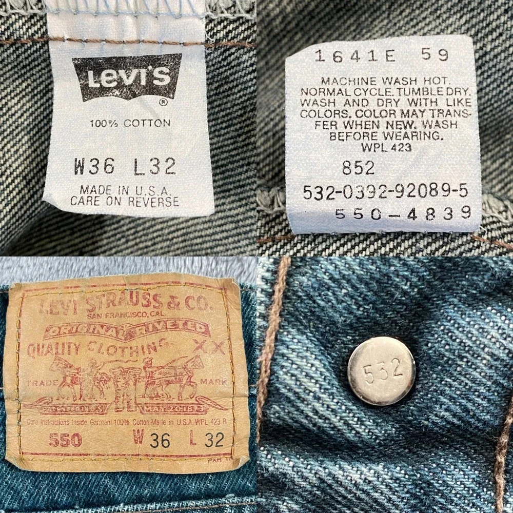 Vintage Levis 550 Jeans Mens 36x32 Green 90s Relaxed Fit Tapered Leg Made in USA